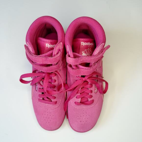 Reebok Freestyle Hightop Hot Pink Suede Trainer Sneakers Women's size 6 - Picture 3 of 9